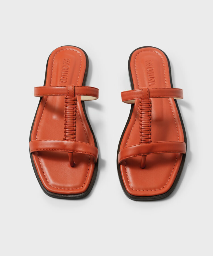 RIVIERE SANDALS IN BLACK CALFSKIN ORANGE CORD