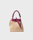 Bucket Bag in Pink Leather & Straw