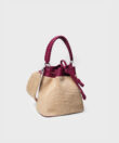 Bucket Bag in Pink Leather & Straw