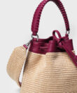 Bucket Bag in Pink Leather & Straw