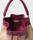 Bucket Bag in Pink Leather & Straw