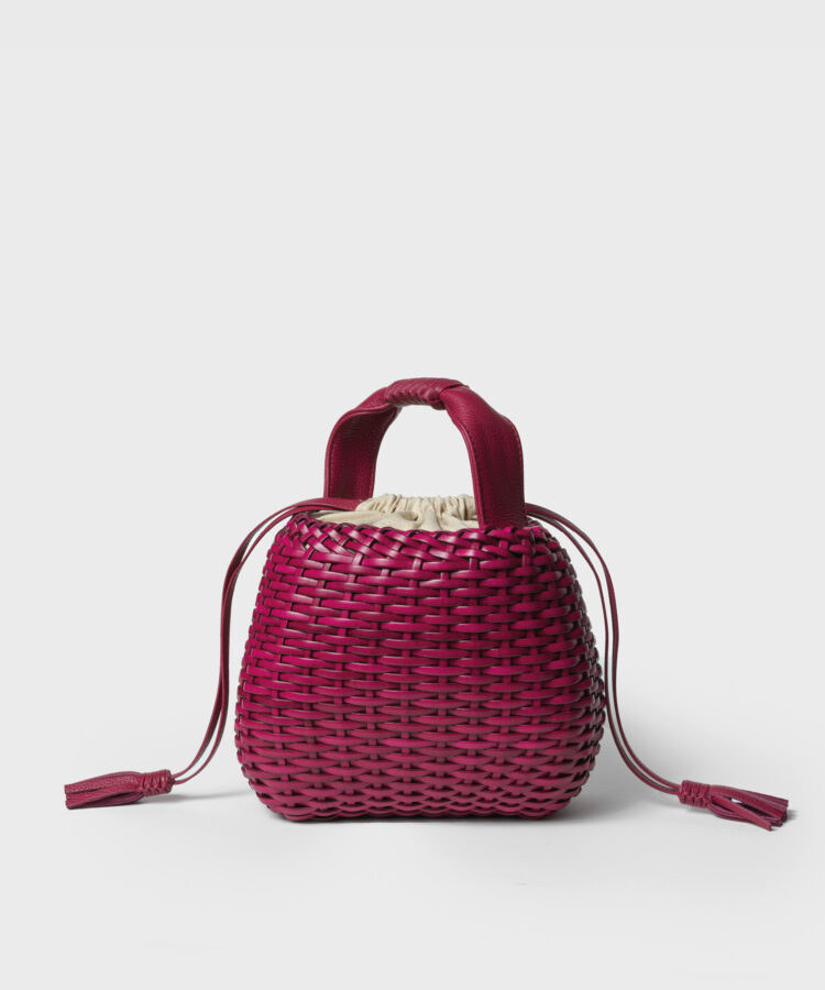 Mini Woven Basket in Pink Leather
