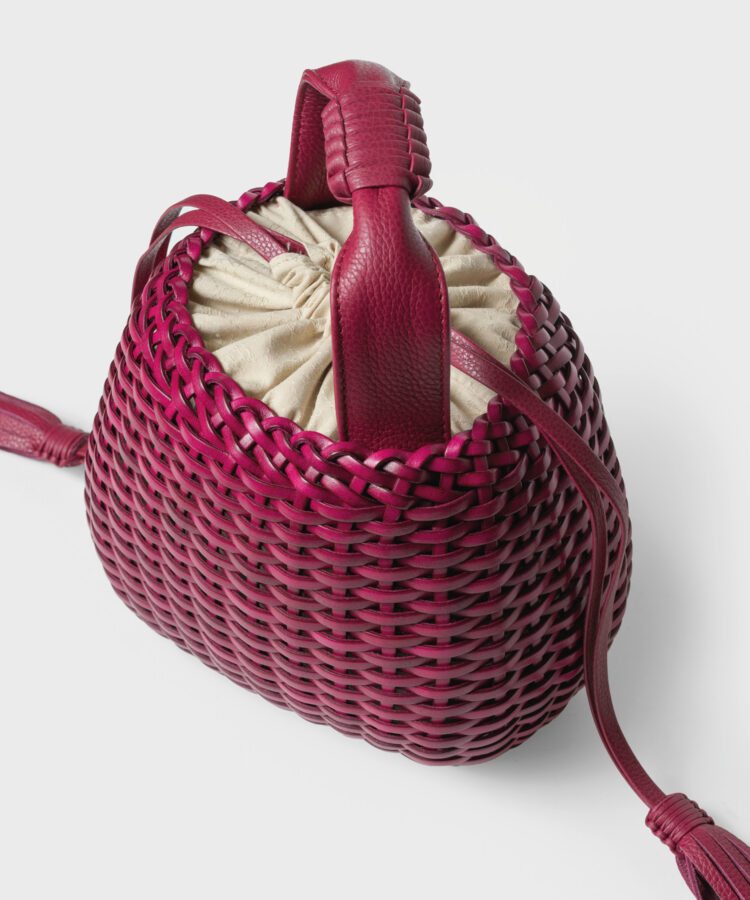 Mini Woven Basket in Pink Leather