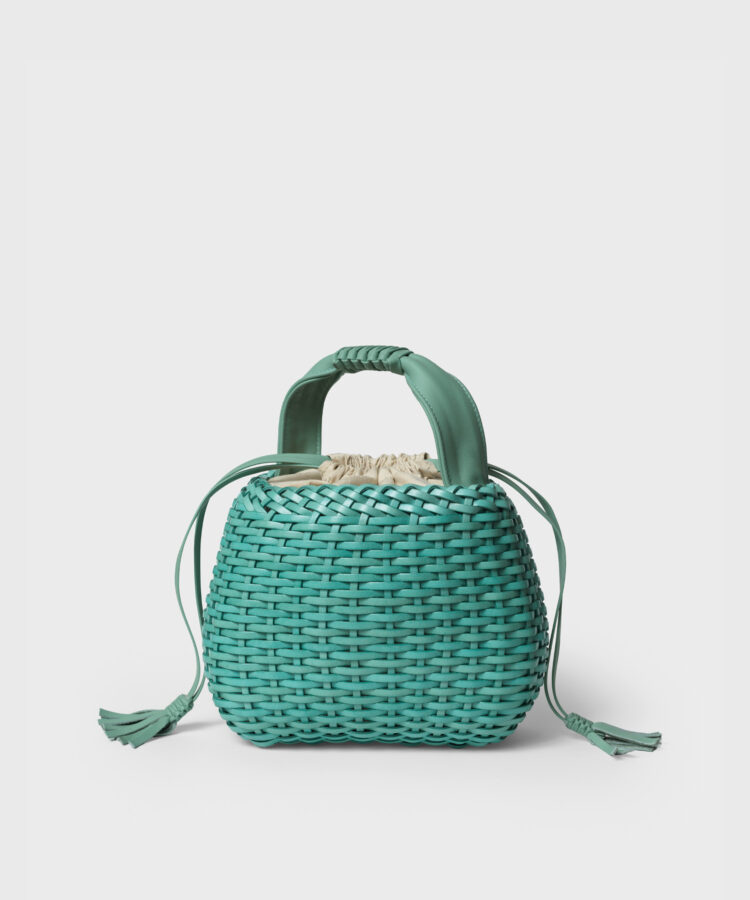 Mini Woven Basket in Mint Leather