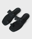 Alyssa Sandals in Black Grained Leather