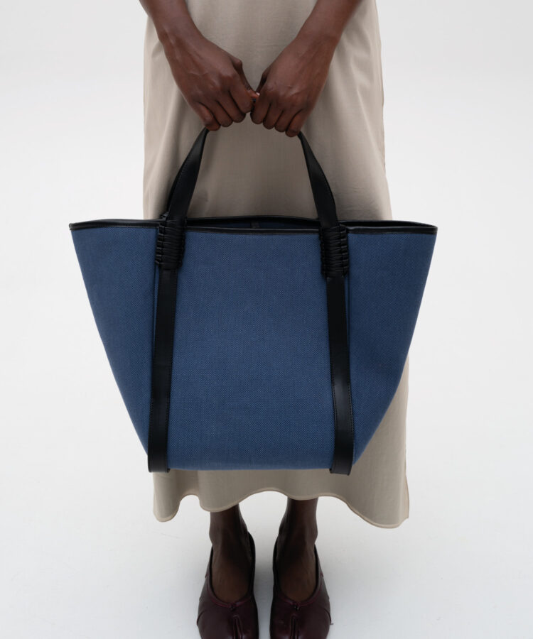Tulip Bag in Black Leather & Canvas