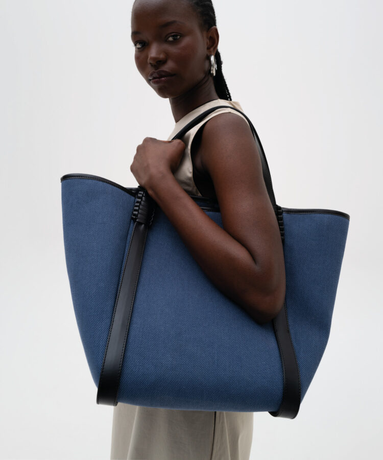 Tulip Bag in Black Leather & Canvas