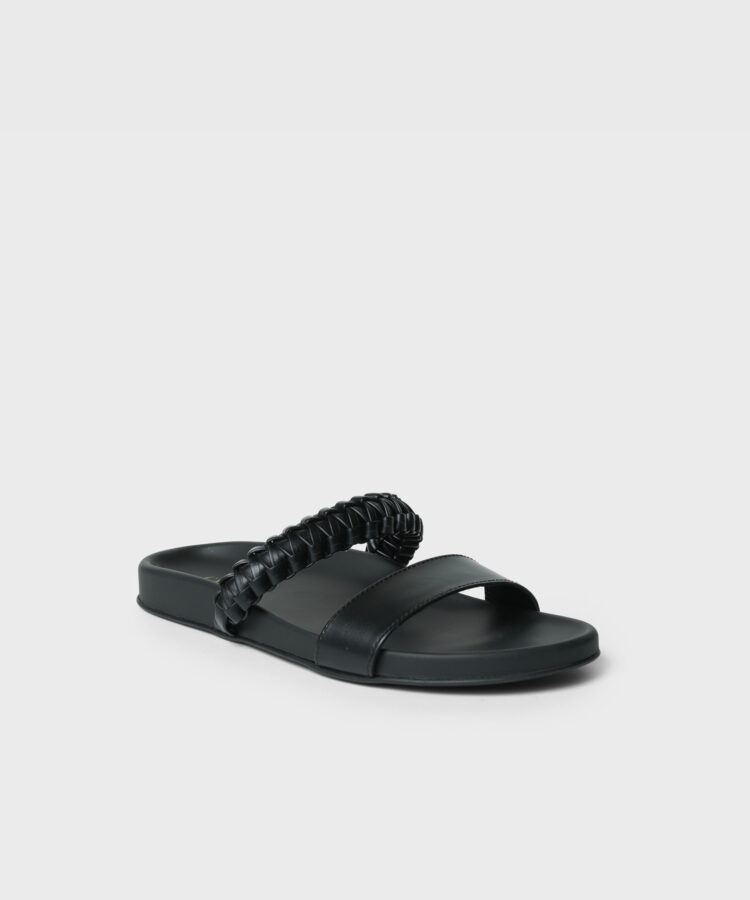 Macrame Leo Slides in Black Leather