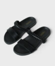 Macrame Leo Slides in Black Leather