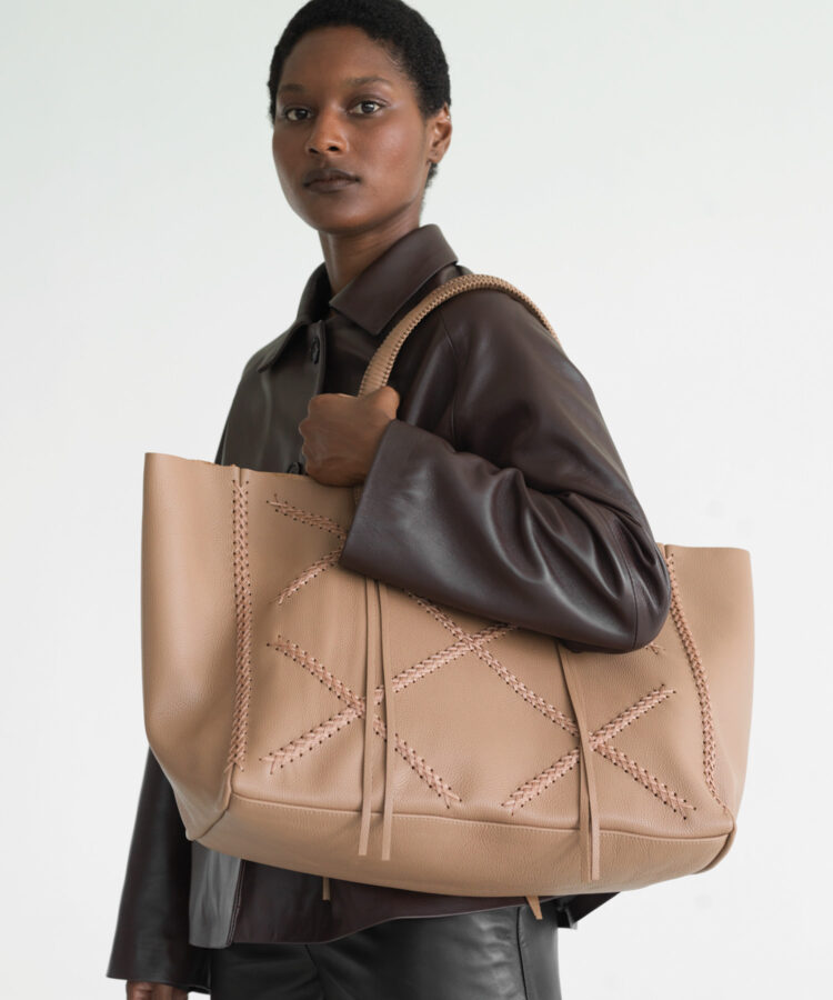 Cross Tote in Camel Grained Leather