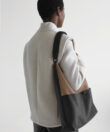 Duo Slim Tote in Black/ Camel Grained Leather