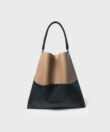 Duo Slim Tote in Black/ Camel Grained Leather