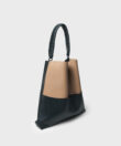 Duo Slim Tote in Black/ Camel Grained Leather