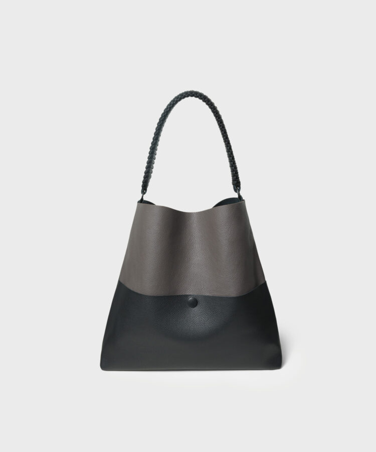 Duo Slim M Tote in Black/ Grey Grained Leather