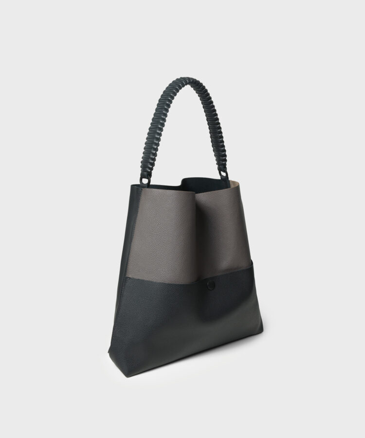 Duo Slim M Tote in Black/ Grey Grained Leather