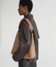 Slim M Stitch Tote in Camel Grained Leather