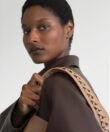 Slim M Stitch Tote in Camel Grained Leather