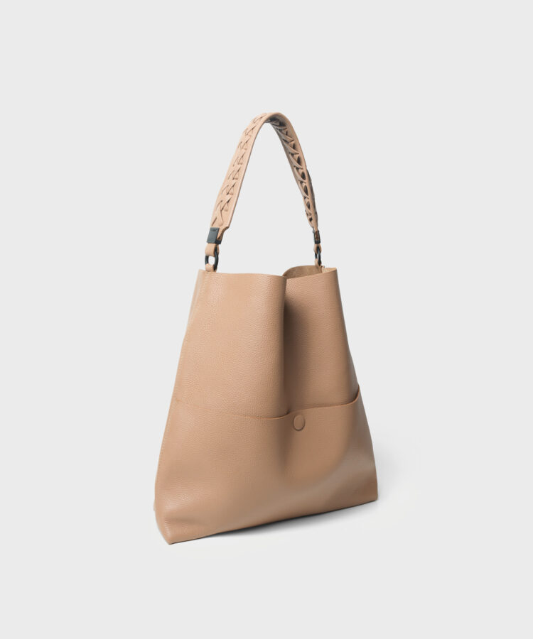 Slim M Stitch Tote in Camel Grained Leather