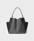 Duo Shoulder Bag in Black/ Grey Grained Leather