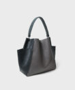 Duo Shoulder Bag in Black/ Grey Grained Leather