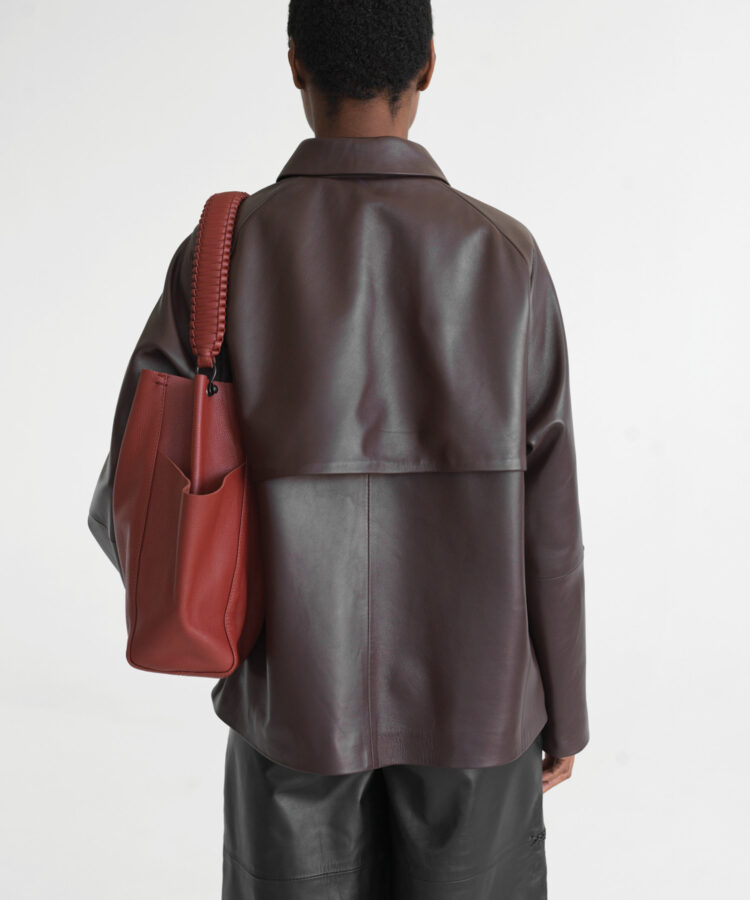 Loom Shoulder Bag in Red Grained Leather