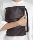 Maxi Pleated Clutch in Cocoa Grained Leather