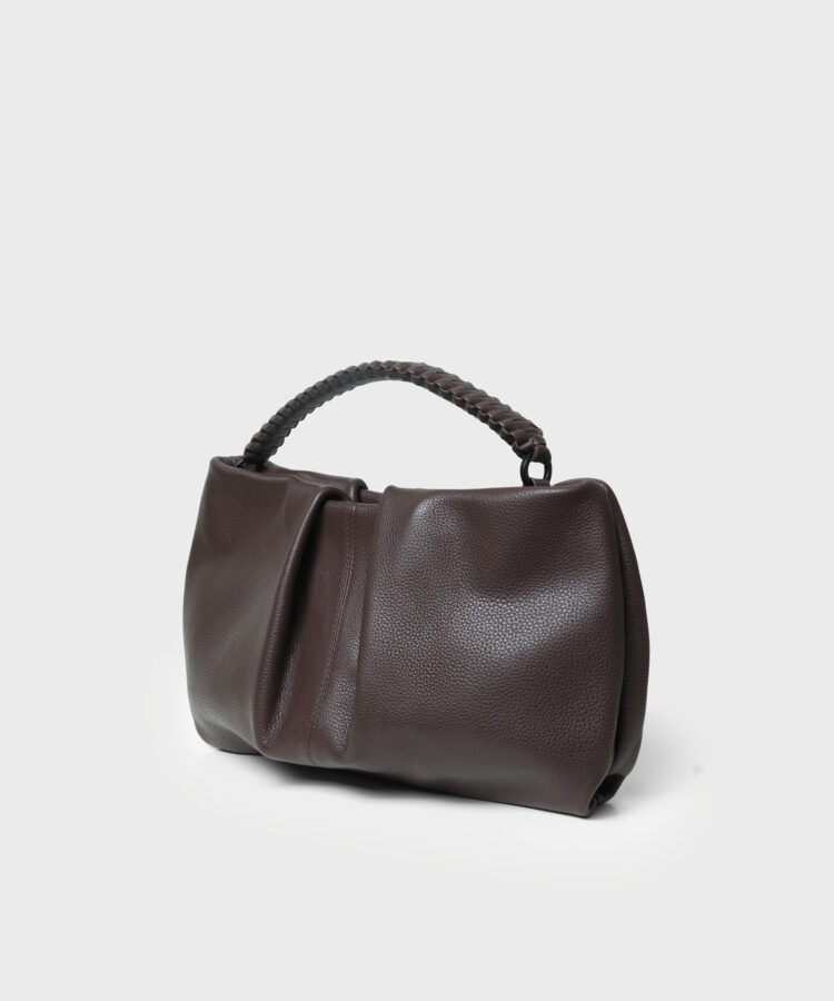 Maxi Pleated Clutch in Cocoa Grained Leather