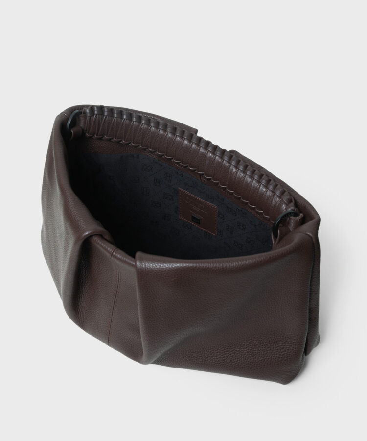 Maxi Pleated Clutch in Cocoa Grained Leather