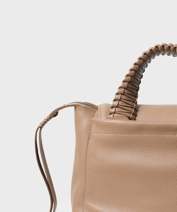 Medium Top Handle Bag in Camel Grained Leather