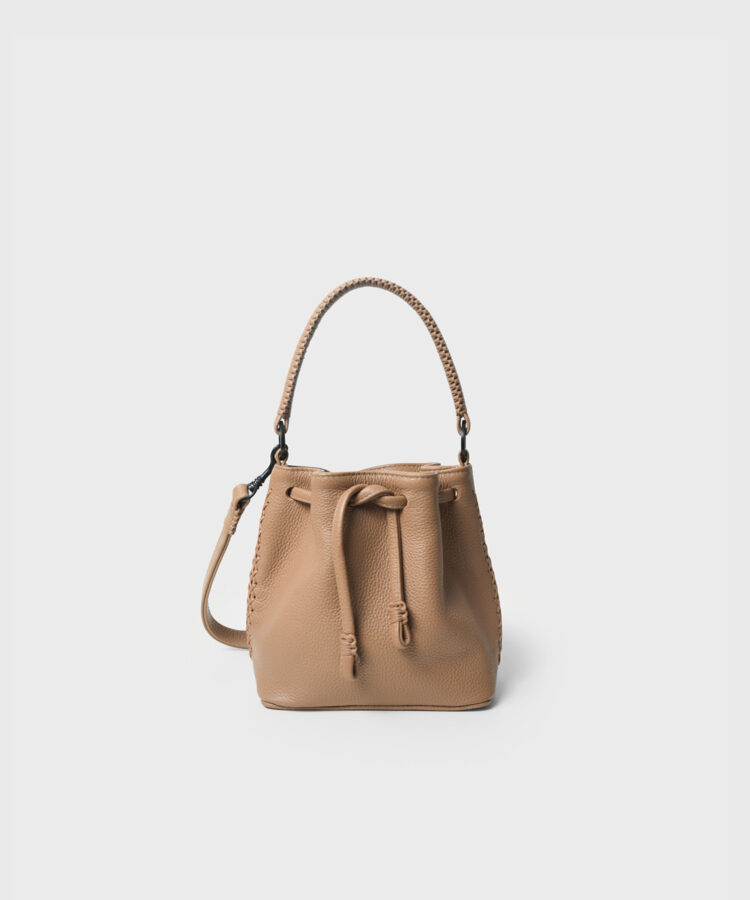 Micro Bucket in Camel Grained Leather