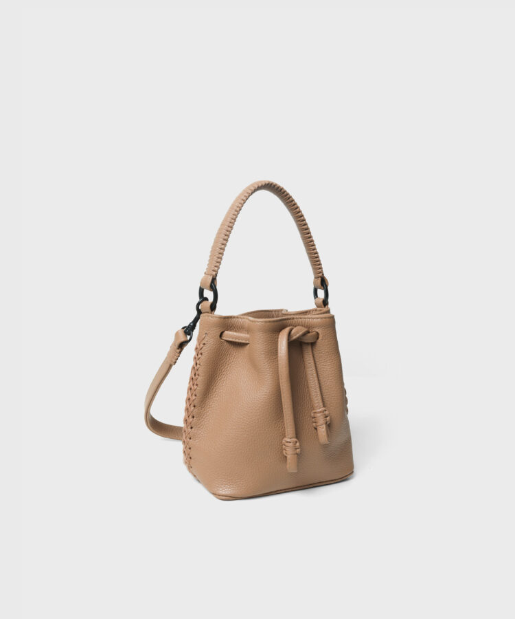 Micro Bucket in Camel Grained Leather
