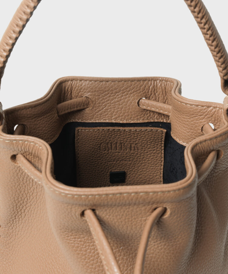 Micro Bucket in Camel Grained Leather