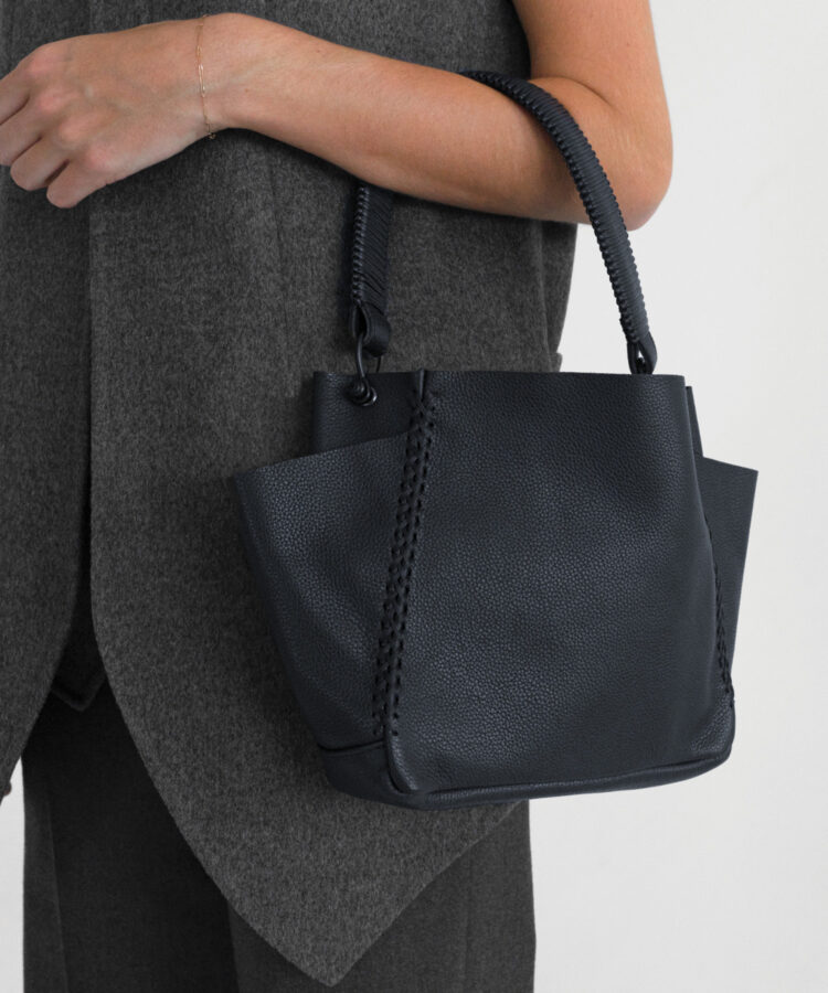 Mini Shoulder Bag in Black Grained Leather