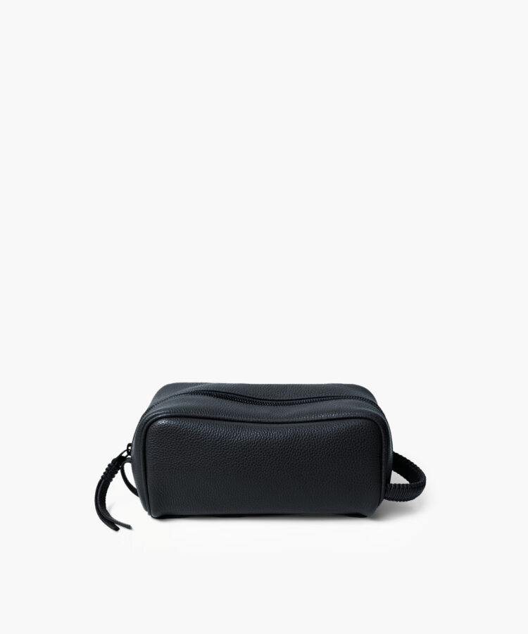 Mini Wash Bag in Black Grained Leather