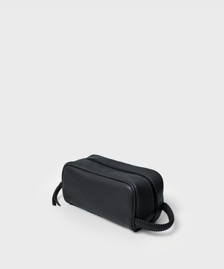 Mini Wash Bag in Black Grained Leather