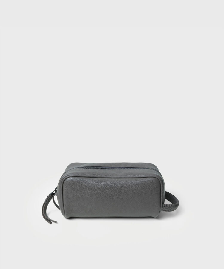 Mini Wash Bag in Grey Grained Leather