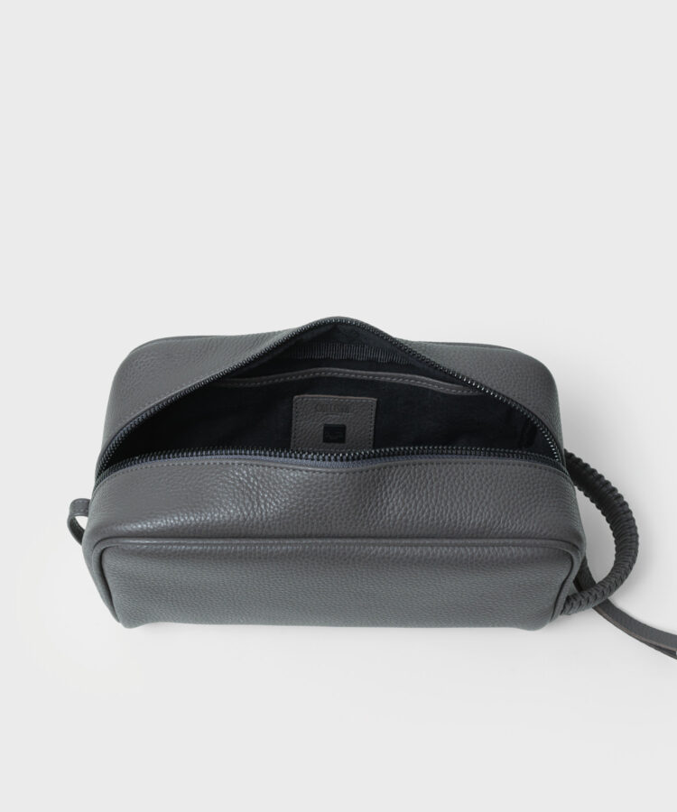Mini Wash Bag in Grey Grained Leather