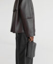 Mini Wash Bag in Grey Grained Leather