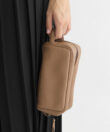 Mini Wash Bag in Camel Grained Leather