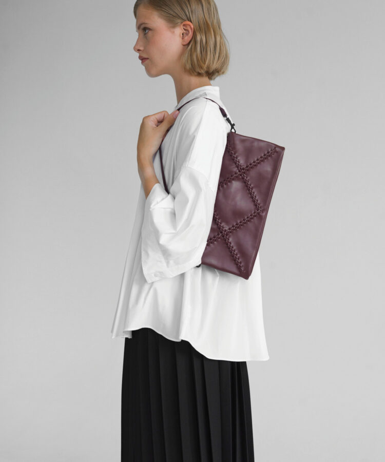 Folded Clutch in Merlot Smooth Leather