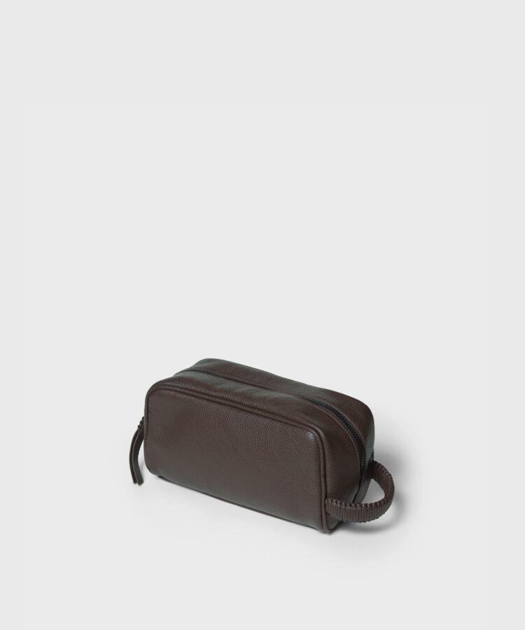 Mini Wash Bag in Cocoa Grained Leather