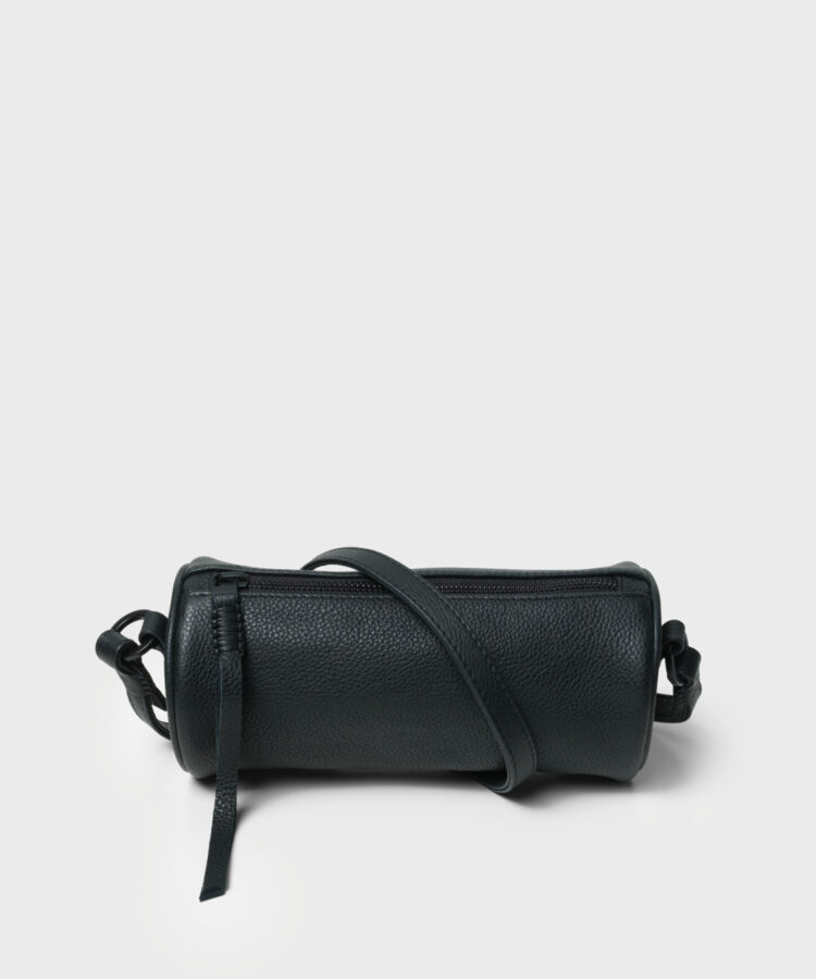 Mini Barrel Bag in Black Grained Leather