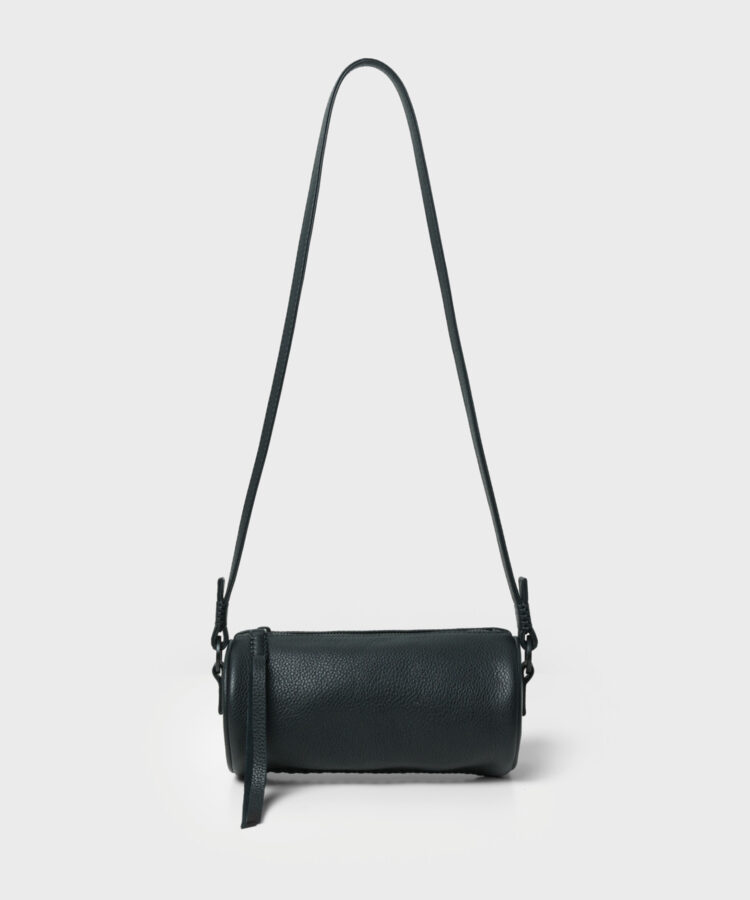 Mini Barrel Bag in Black Grained Leather