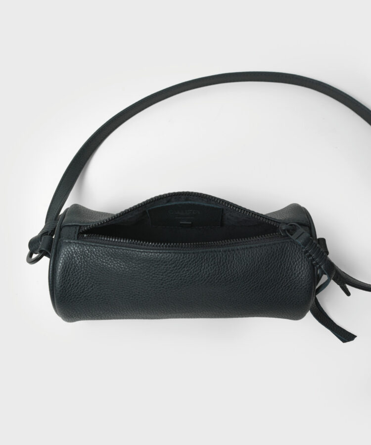 Mini Barrel Bag in Black Grained Leather