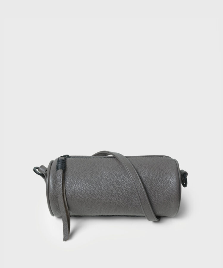 Mini Barrel Bag in Grey Grained Leather