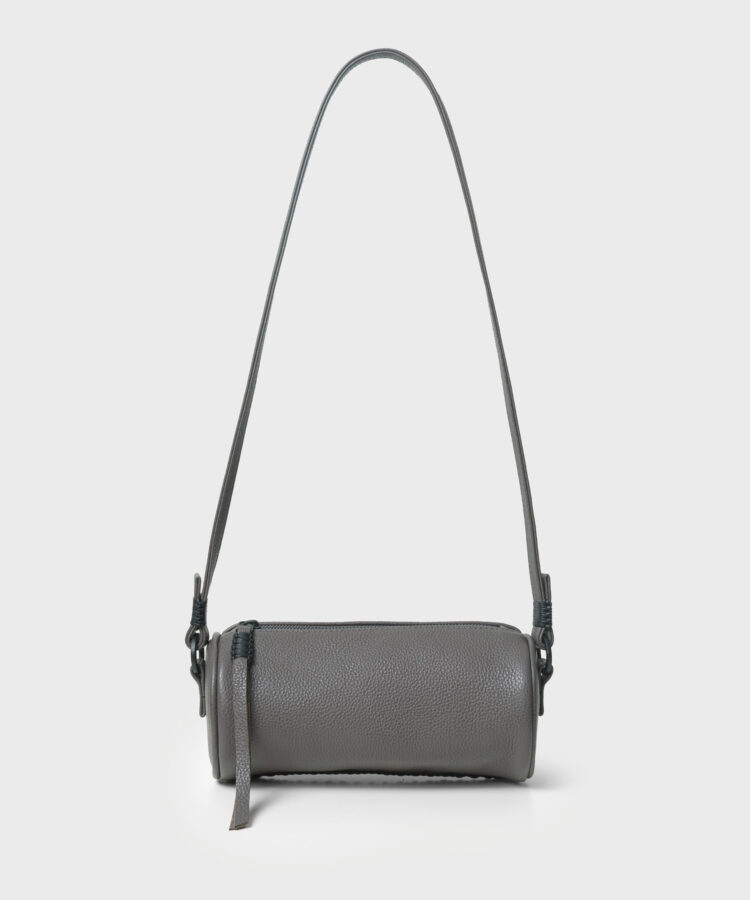 Mini Barrel Bag in Grey Grained Leather