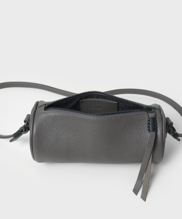 Mini Barrel Bag in Grey Grained Leather