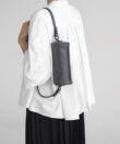 Mini Barrel Bag in Grey Grained Leather