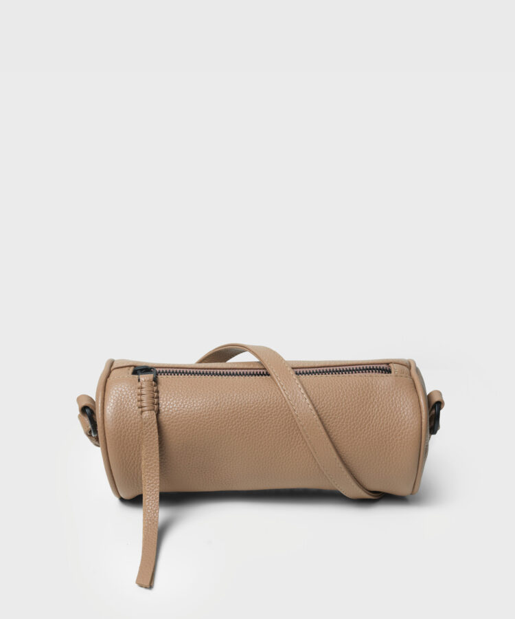 Mini Barrel Bag in Camel Grained Leather