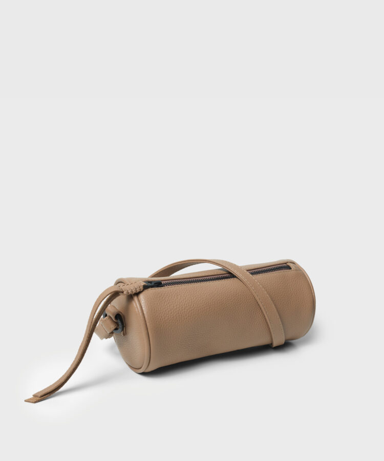 Mini Barrel Bag in Camel Grained Leather